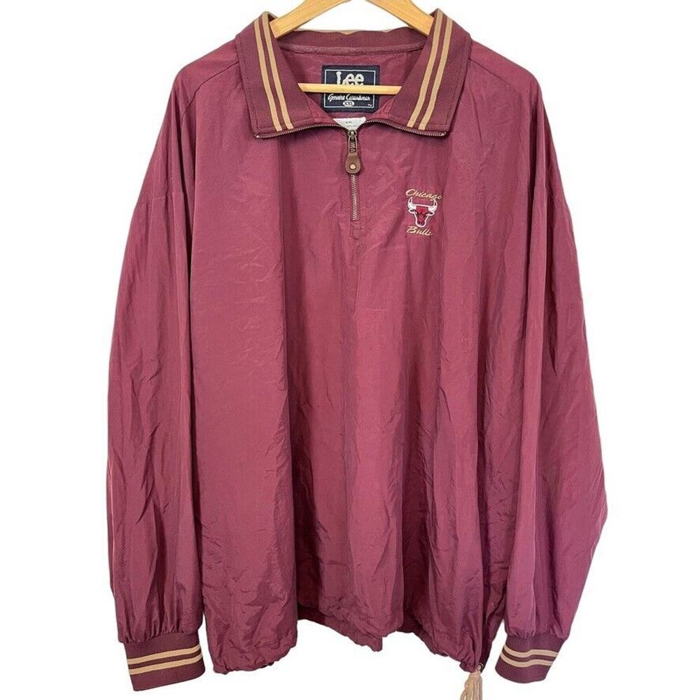 Lee Sport Chicago Bulls Nylon 1/4 Zip Pullover Vintage Jacket Mens Burgundy XXL